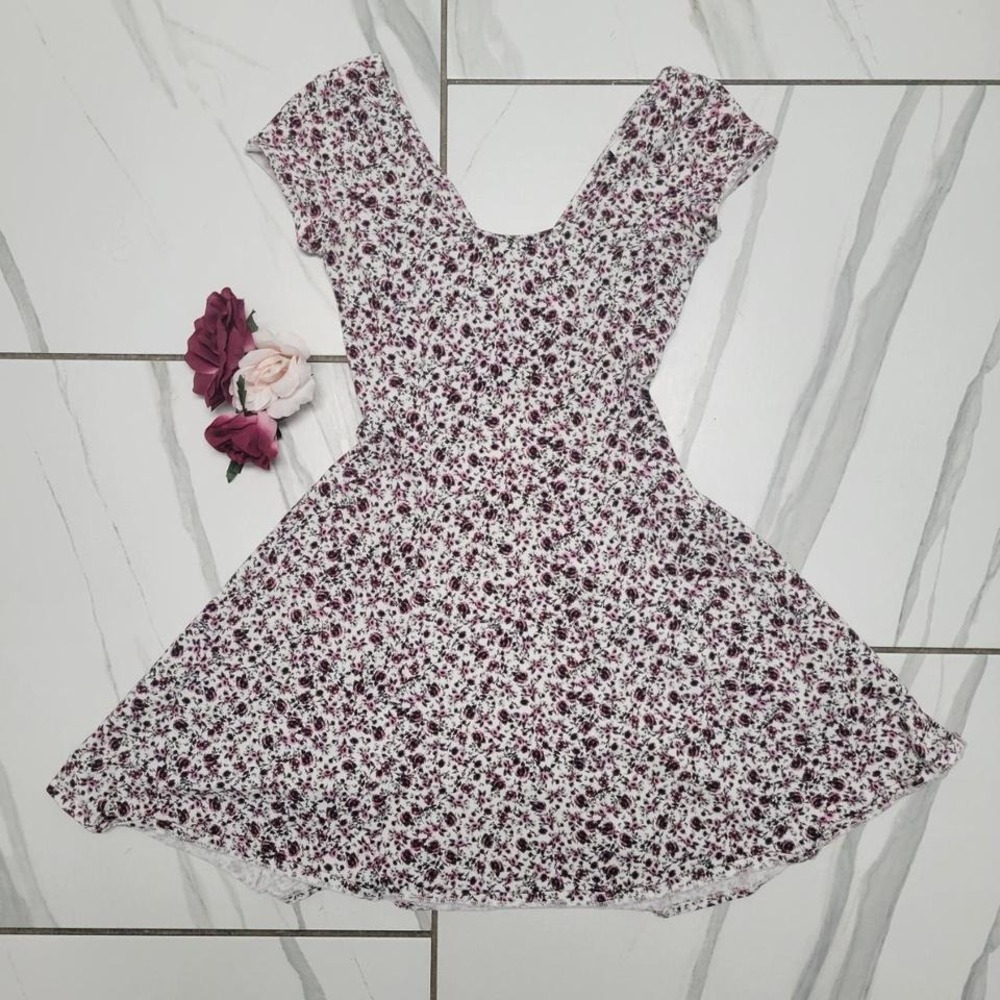 Vintage y2k Mini Floral AOP Rose open back Criss-Cross School girl dress M